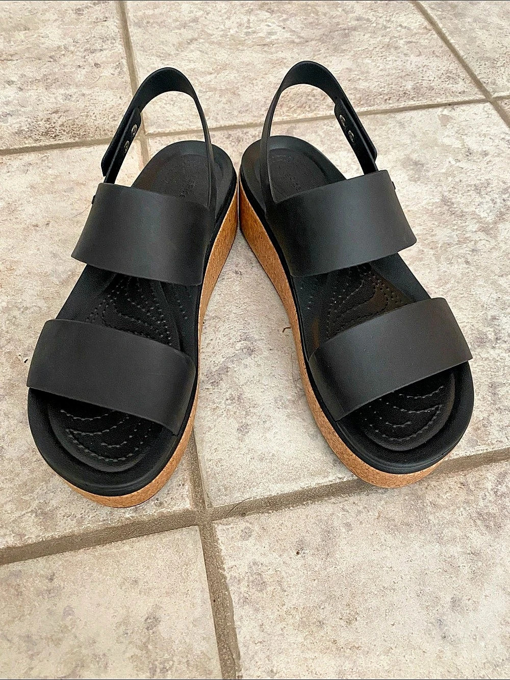 Crocs Brooklyn Cork Low Wedge Black & Brown Sandals Women's W 8